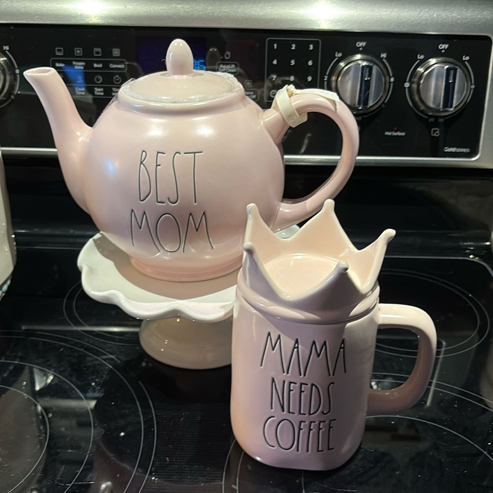 Rae Dunn Best Mom Teapot and Mama Needs Coffee Mug
